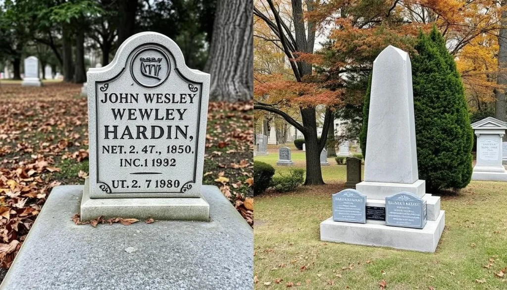 Generate an image of John Wesley Hardin's grave or a notable monument in Concordia Cemetery.