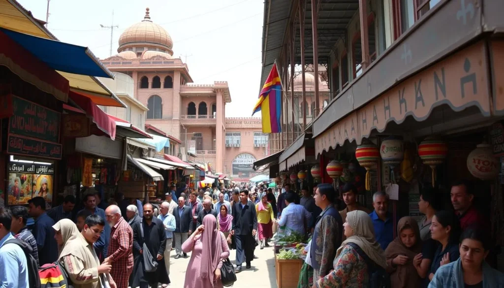 Generate an image of Kabul's bustling shopping streets