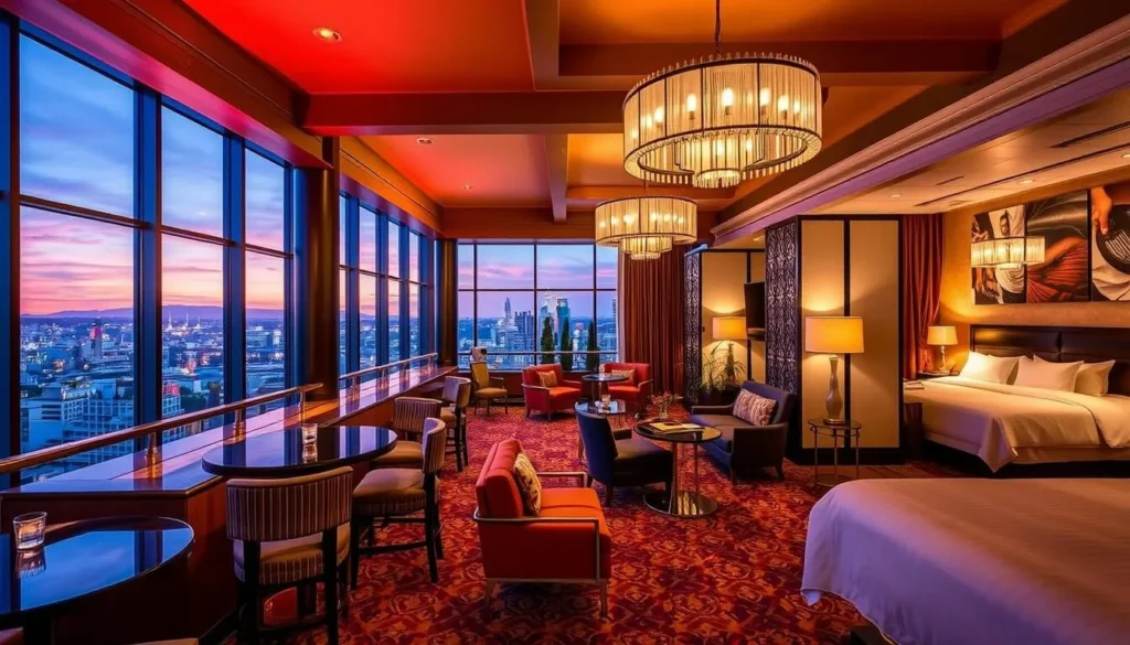 Generate an image of Kimpton Hotel Monaco's rooftop lounge or a stylish room.