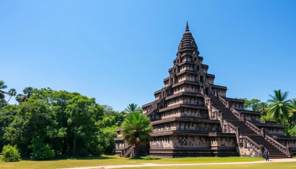 Generate an image of Koh Ker's seven-tiered pyramid temple