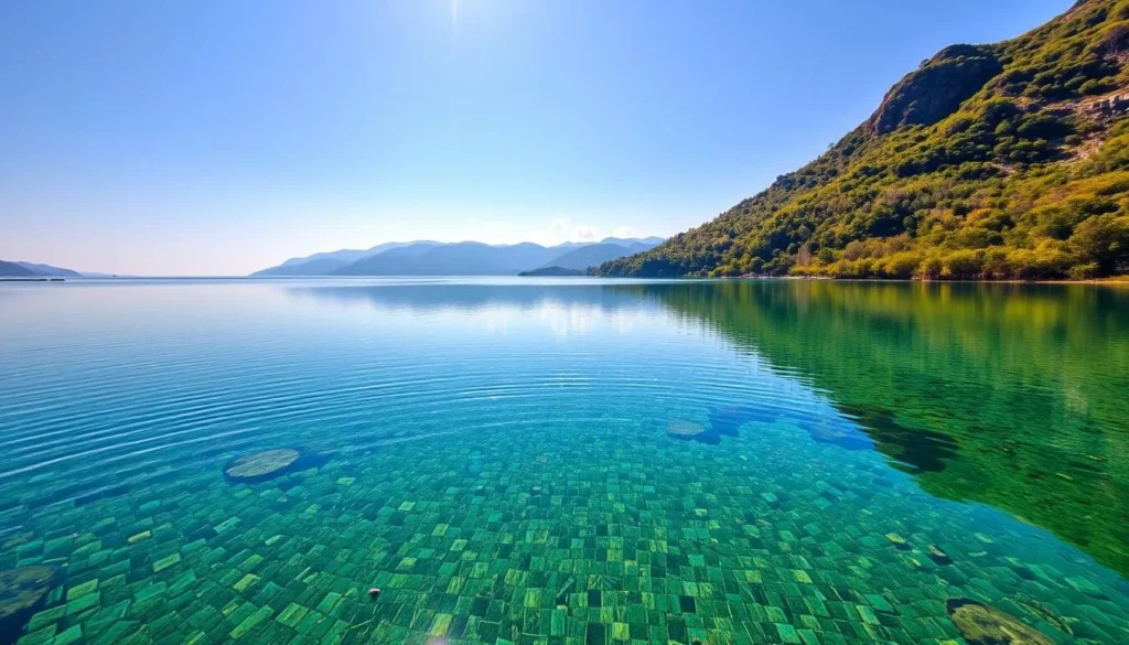 Generate an image of Kolsai Lakes with serene surroundings and crystal-clear waters.