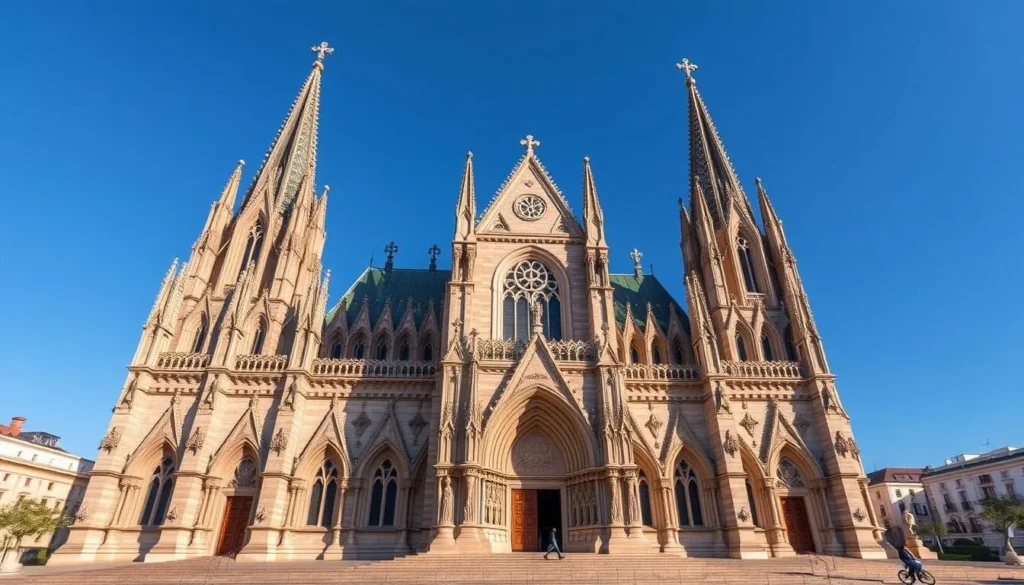 Generate an image of La Plata Cathedral's Neo-Gothic architecture
