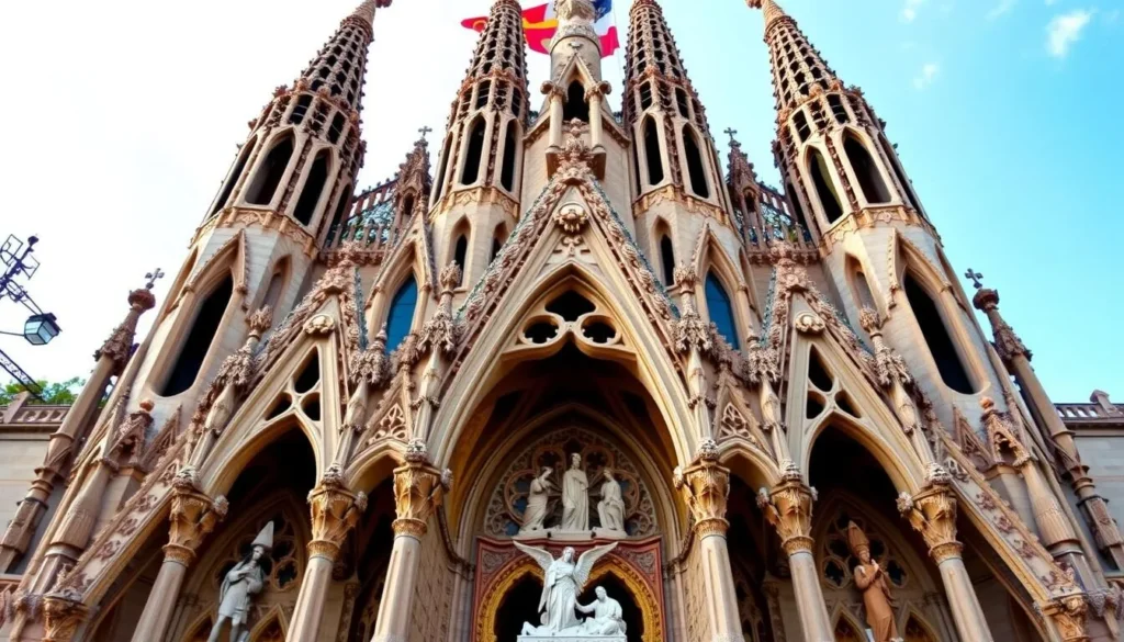 Generate an image of La Sagrada Família's intricate Nativity Facade