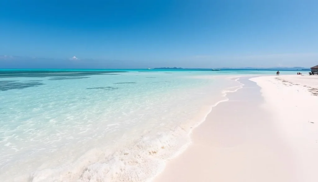 Generate an image of Lakawon Island's pristine beach with clear turquoise waters and powdery white sand.