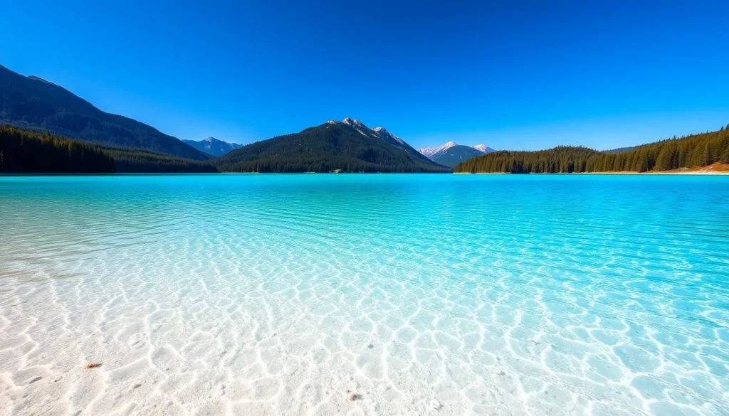 Generate an image of Lake McKenzie with crystal-clear water and powder-white sand.