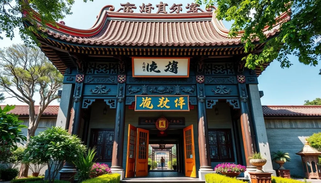 Generate an image of Li Garden's main entrance, showcasing its unique blend of Eastern and Western architectural styles.