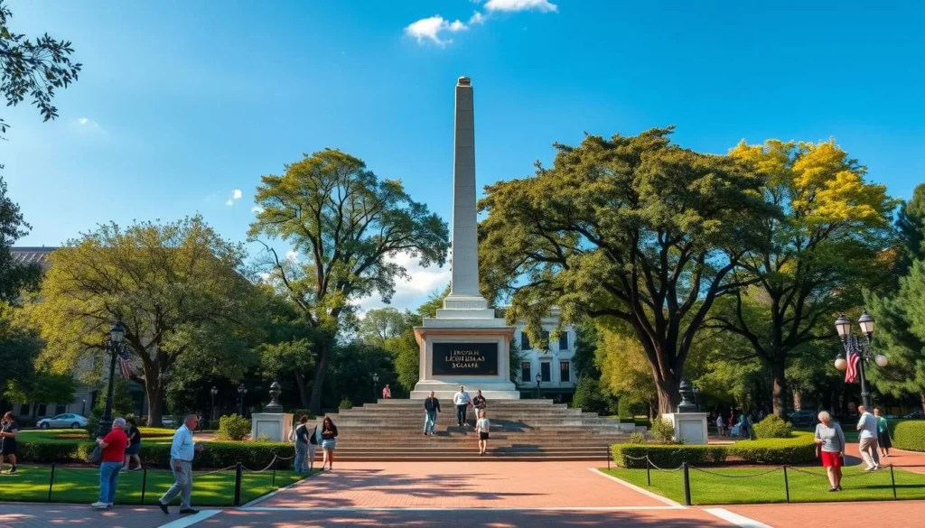 Generate an image of Lincoln-Douglas Square, highlighting its historical significance and the monument.