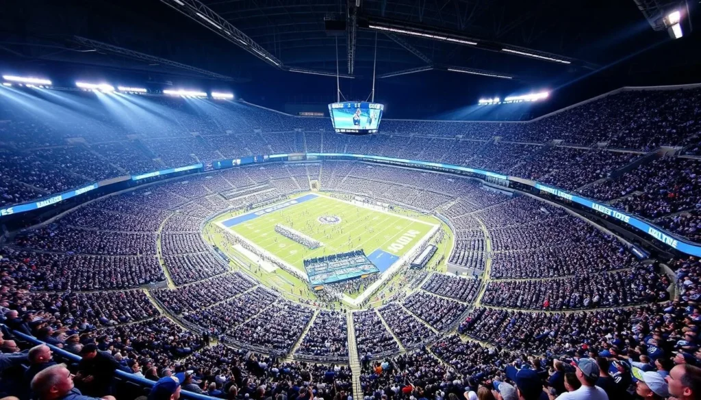 Generate an image of Lucas Oil Stadium's interior during a Colts game.