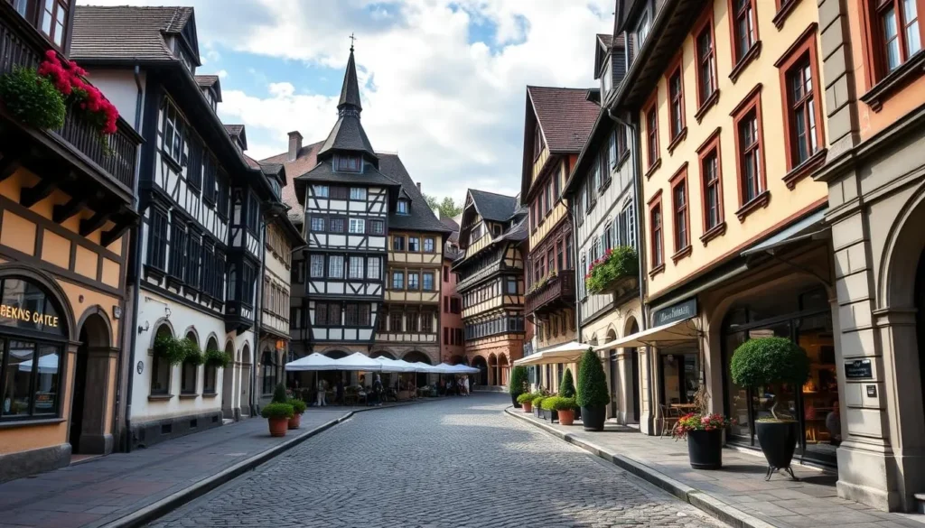 Generate an image of Lucerne's Old Town with its cobblestone streets and historic buildings.