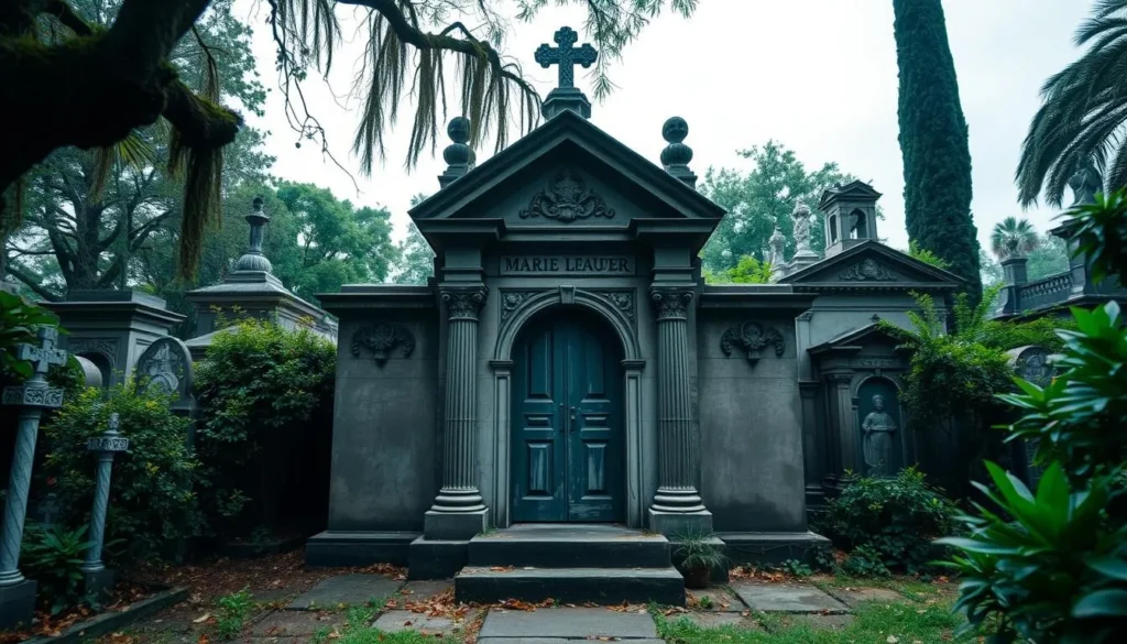 Generate an image of Marie Laveau's tomb in St. Louis Cemetery No.1.