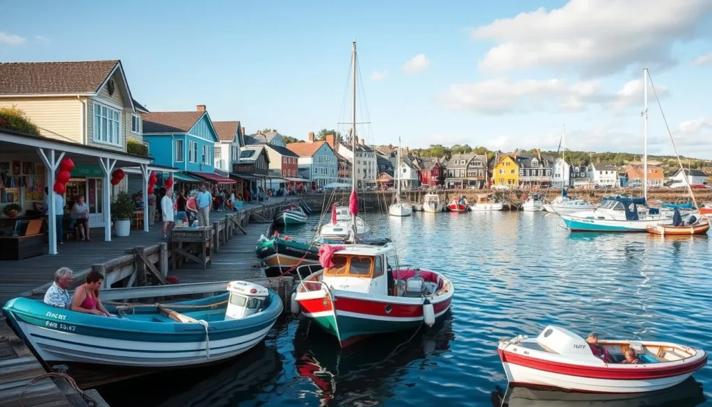 Generate an image of Marsh Harbour, showcasing its vibrant atmosphere. Generate an image of Marsh Harbour, showcasing its vibrant atmosphere.