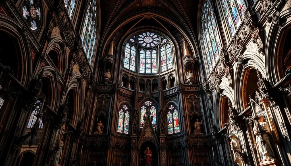 Generate an image of Matthias Church's interior, showcasing its intricate details