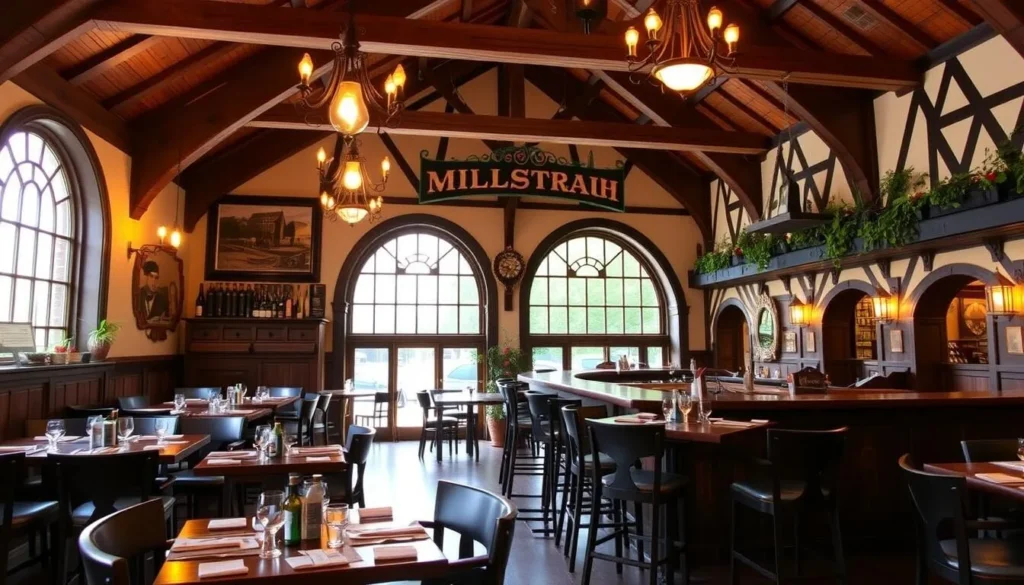 Generate an image of Millstream Brau Haus, a German-Style Bierhalle & Restaurant.