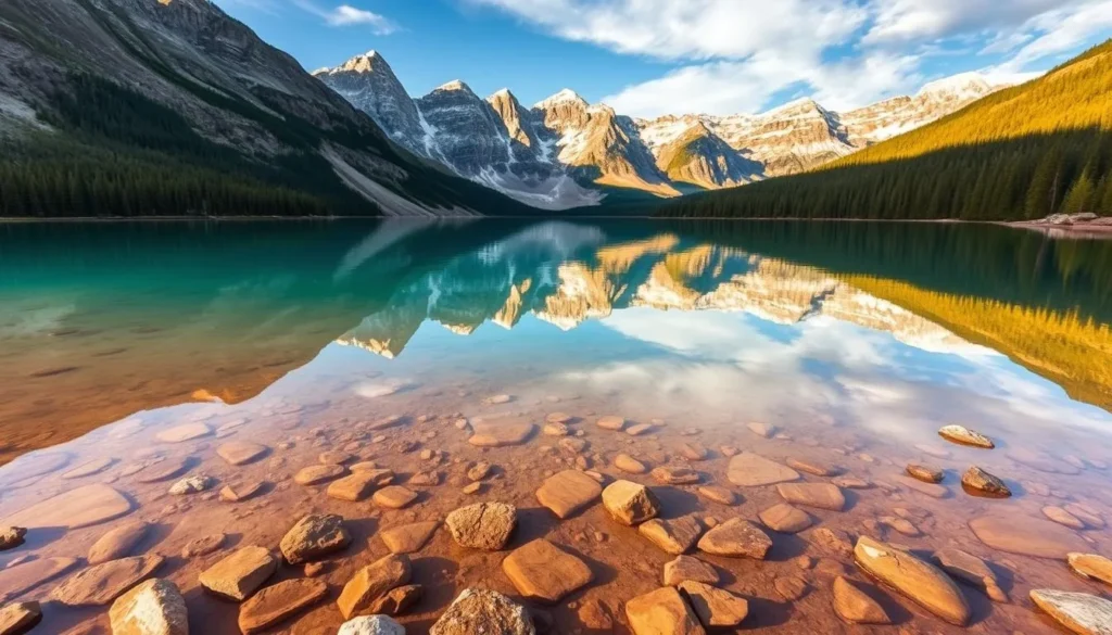 Generate an image of Moraine Lake with the Ten Peaks reflected in its waters.