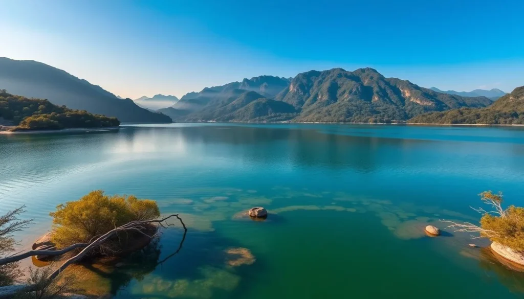 Generate an image of Mt. Xishan Park's tranquil lakes and mountain scenery.