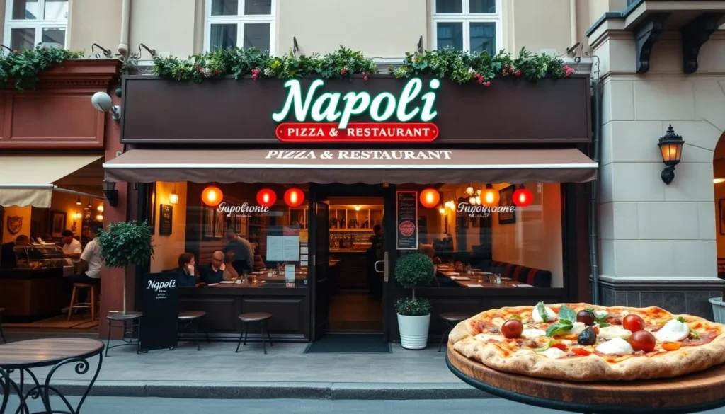 Generate an image of Napoli Pizza and Restaurant's exterior or a popular dish they serve.