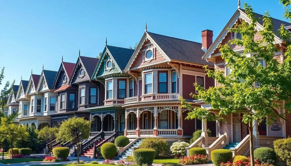 Generate an image of Officers Row in Vancouver, WA, featuring the historic Victorian homes.