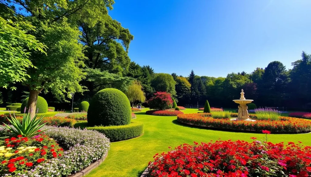 Generate an image of Parc de la Tête d'Or, showcasing its serene landscapes and vibrant gardens.