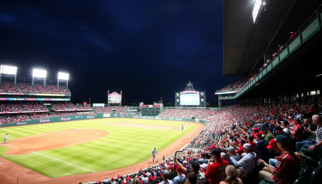 Generate an image of Parkview Field during a TinCaps game, capturing the excitement of the crowd and the vibrant atmosphere.