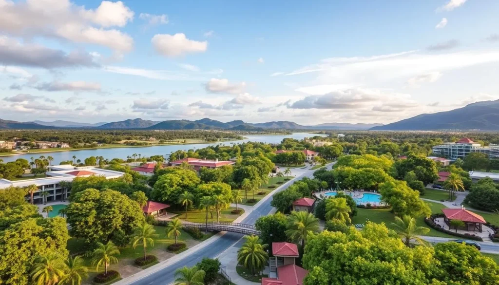 Generate an image of Paseo del Bosque, showcasing its serene landscapes and recreational facilities.