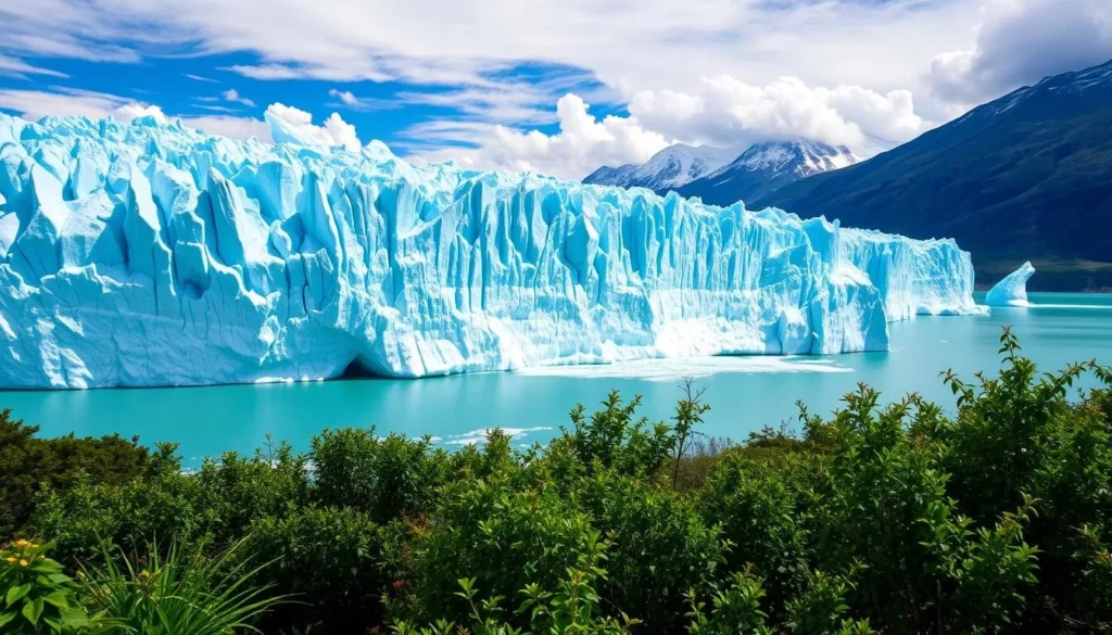 Generate an image of Perito Moreno Glacier with ice calving into Lake Argentino.