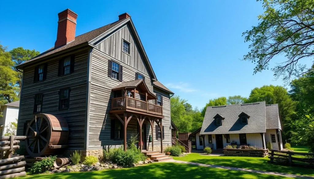 Generate an image of Philipsburg Manor, a historic house museum in Sleepy Hollow, New York, with its restored 18th-century manor house and working gristmill.