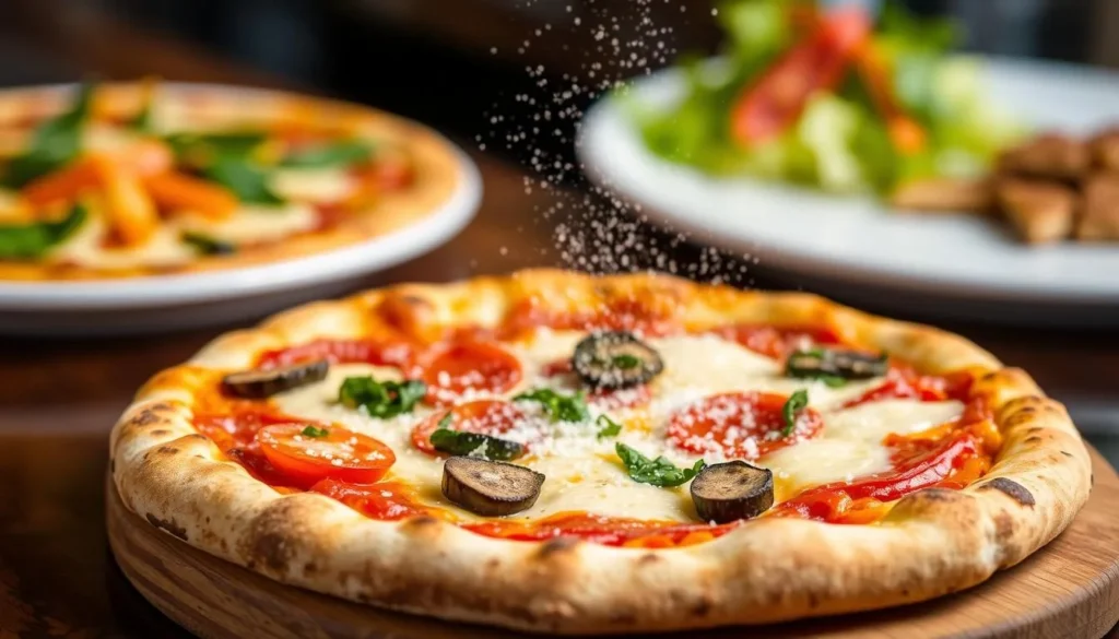Generate an image of Pizza Marvin's award-winning cuisine, featuring a dish created by Chef Robert Andreozzi.