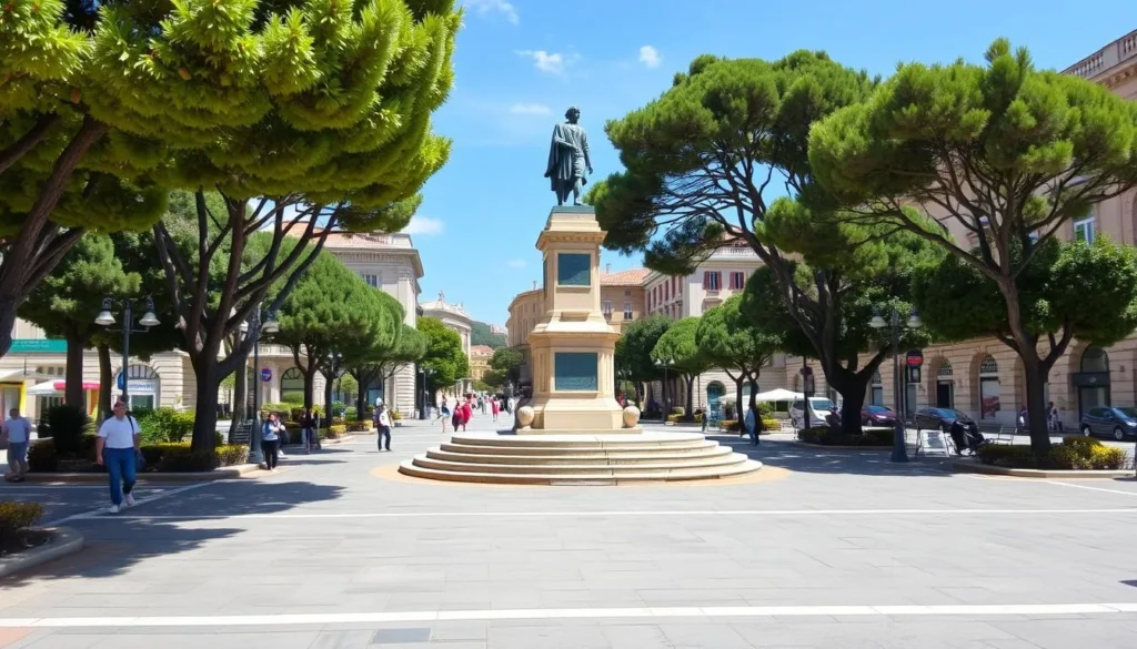 Generate an image of Place De Gaulle in Ajaccio with the Napoleon Monument