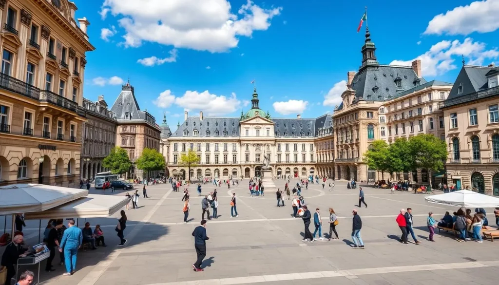 Generate an image of Place Stanislas in Nancy, France, showcasing its beautiful architecture and vibrant atmosphere.