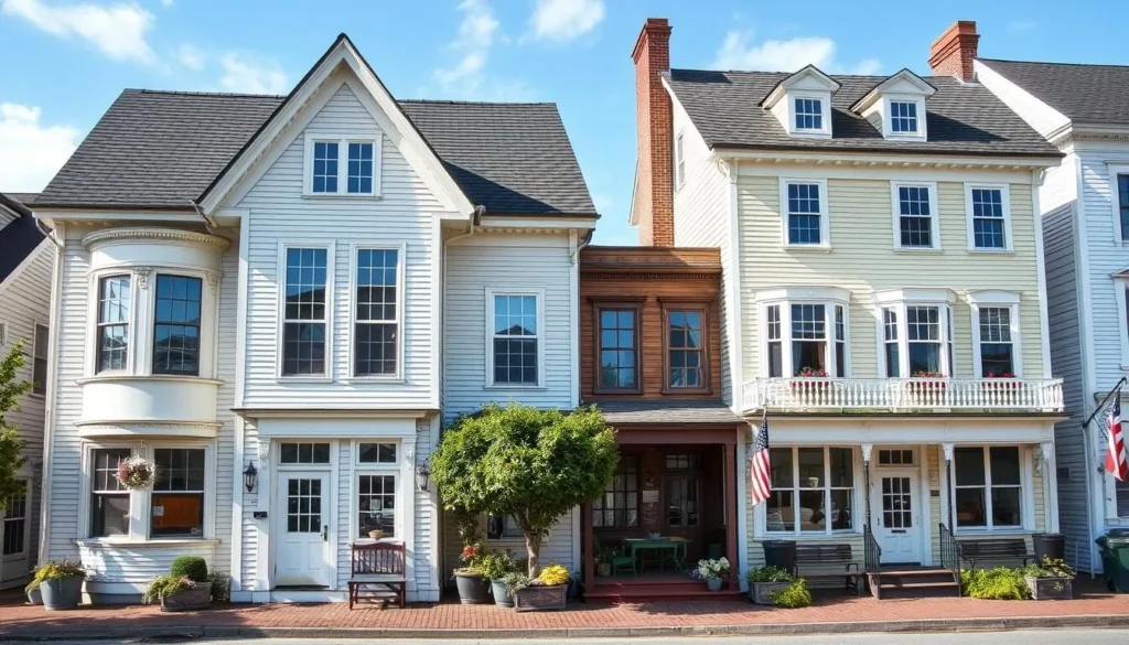Generate an image of Port Gamble's historic New England-style buildings.