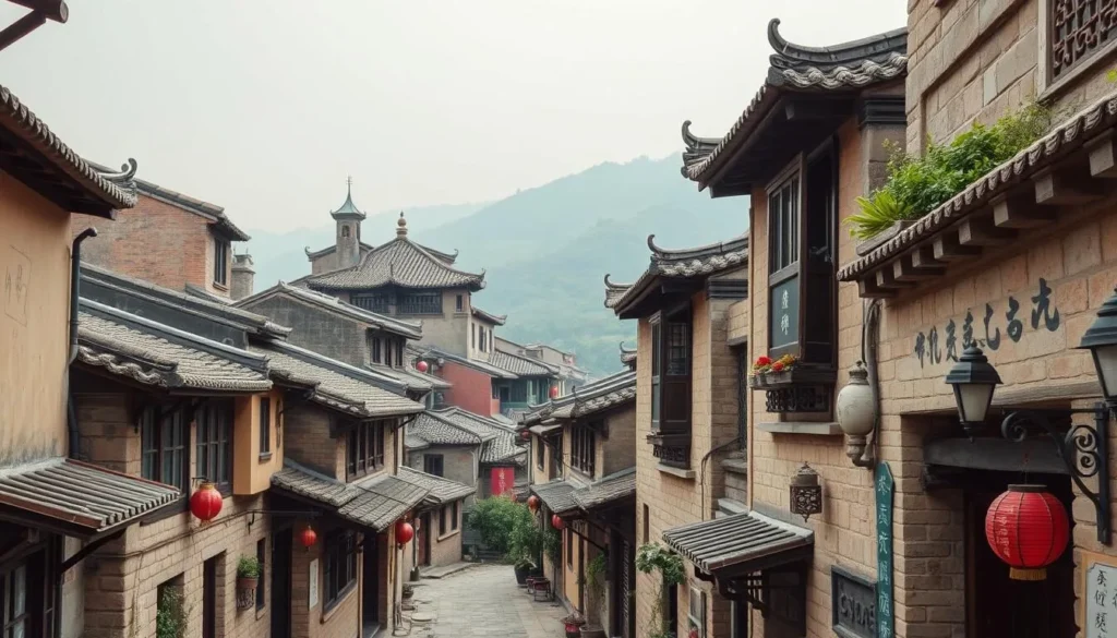 Generate an image of Qixia Hill Ancient Town's traditional architecture and narrow streets.