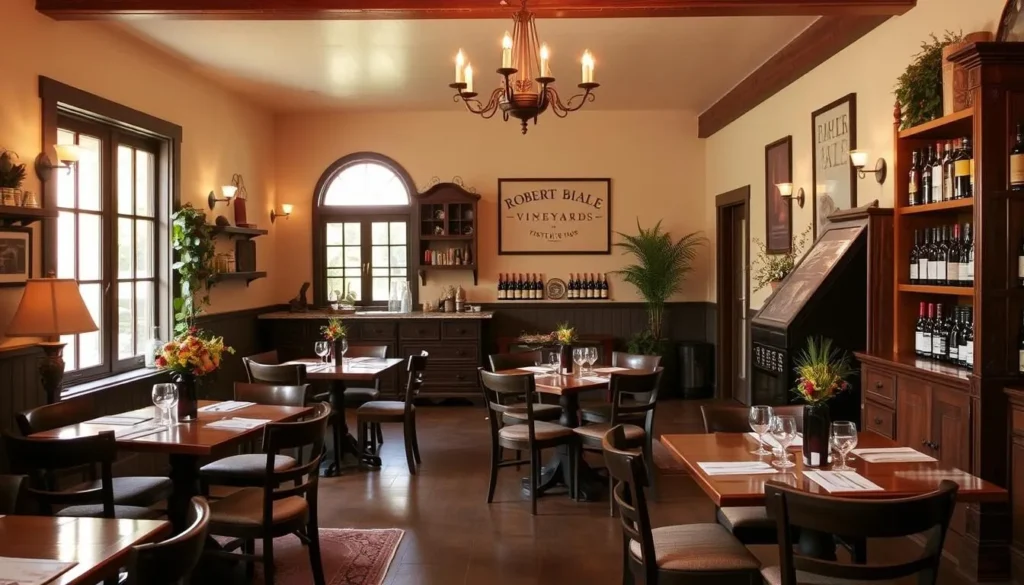 Generate an image of Robert Biale Vineyards' charming tasting room with a warm, inviting atmosphere.