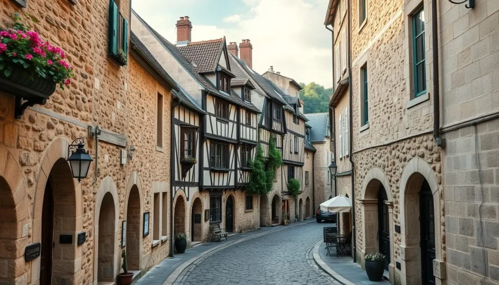 Generate an image of Rue Roland le Preux in Rocamadour, showcasing its medieval architecture and charming atmosphere.