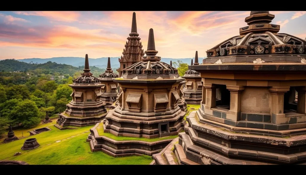 Generate an image of Sambor Prei Kuk's octagonal temples