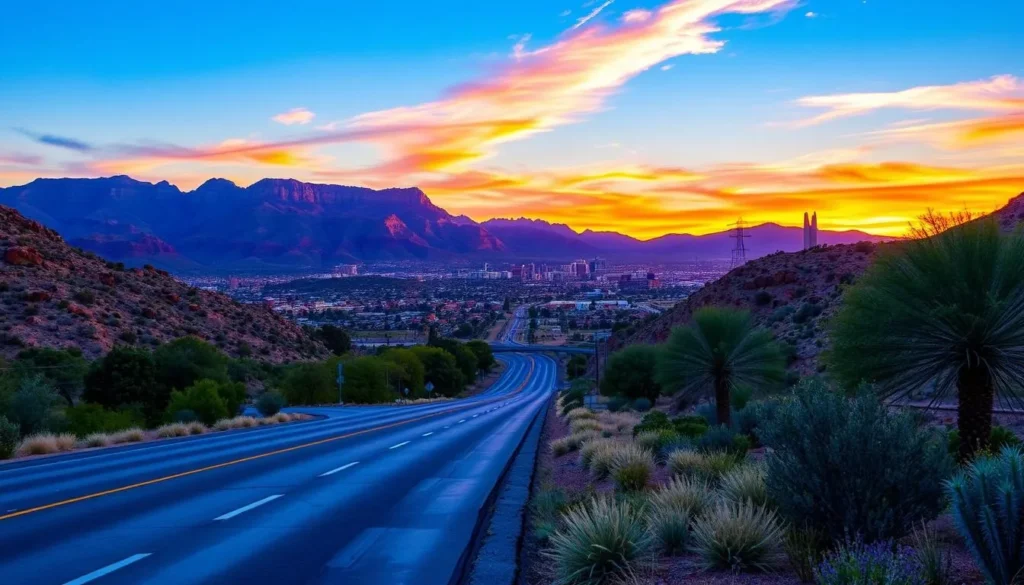 Generate an image of Scenic Drive in El Paso with the Franklin Mountains in the background