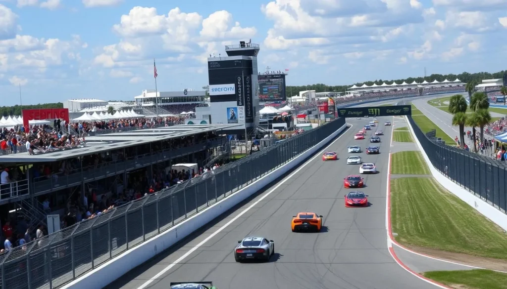 Generate an image of Sebring International Raceway during the 12 Hours of Sebring event.