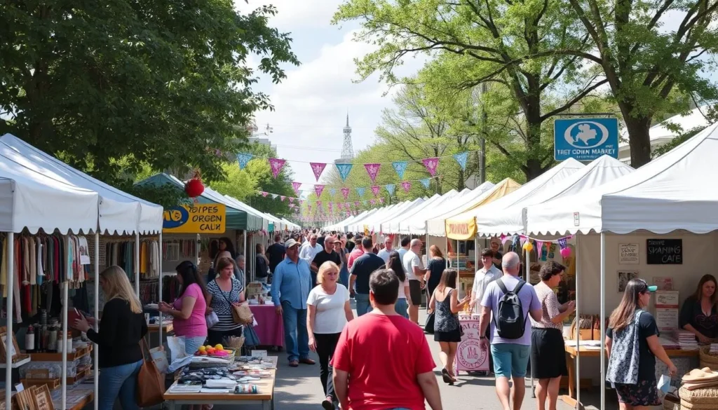 Generate an image of SoWa Open Market with its vibrant outdoor setting and local artisans.