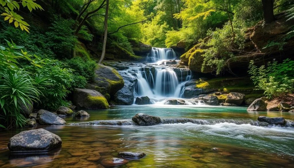 Generate an image of Spadra Creek and its picturesque waterfall.