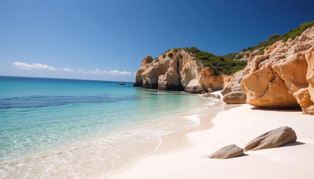 Generate an image of Squeaky Beach with its unique quartz sand