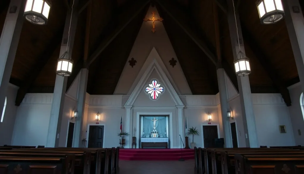 Generate an image of St. Margaret's Shrine in Bridgeport, CT, showcasing its serene atmosphere and beautiful architecture.