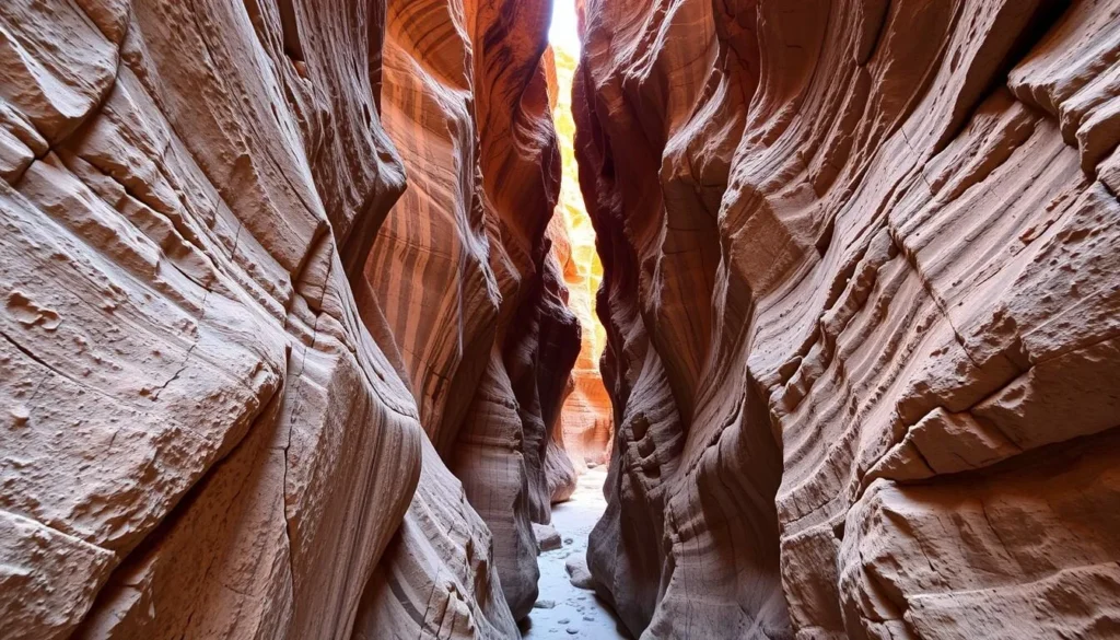 Generate an image of Standley Chasm, a narrow gorge with sheer rock faces