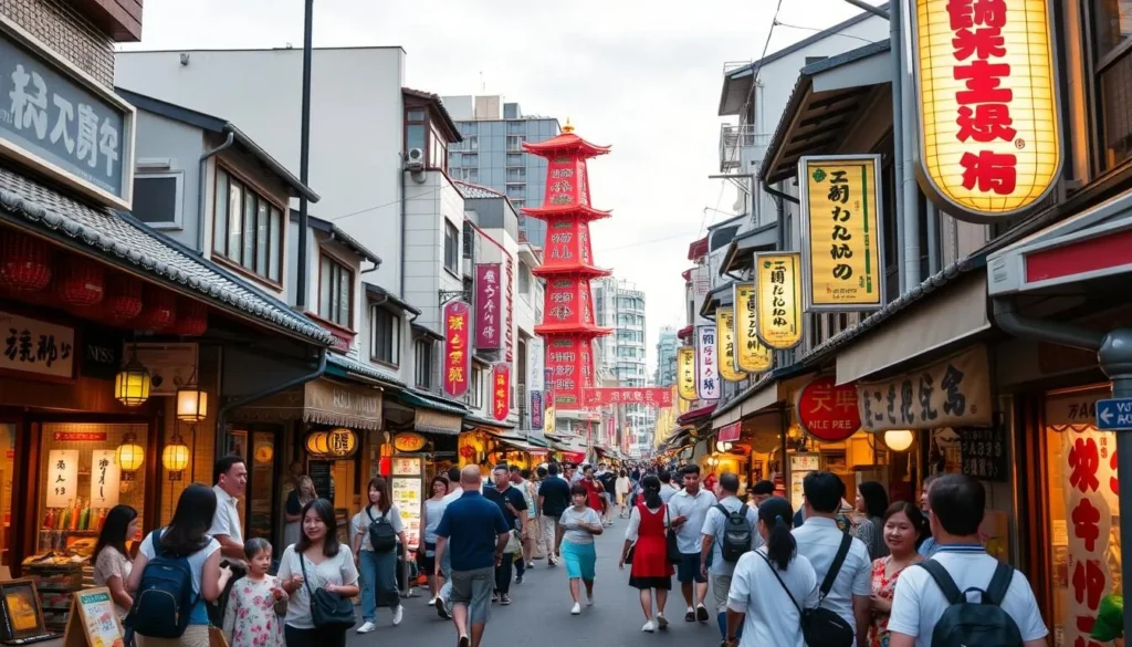 Generate an image of Sugamo Jizodori Shopping Street, showcasing its vibrant atmosphere and traditional shops.