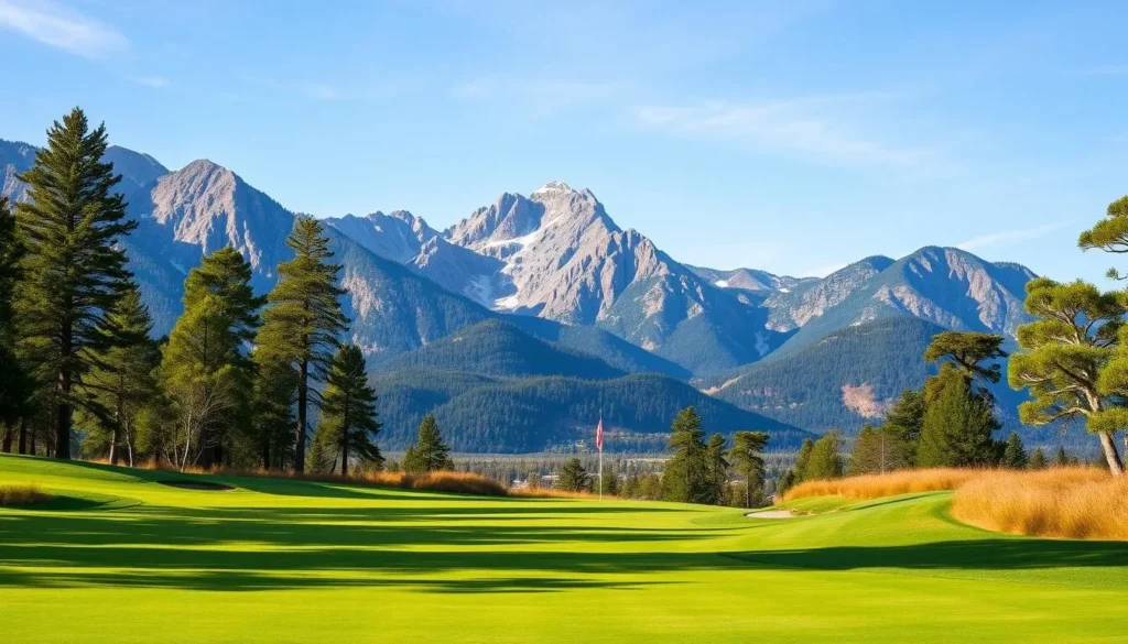 Generate an image of Sugarloaf Golf Club's scenic fairway surrounded by mountains.