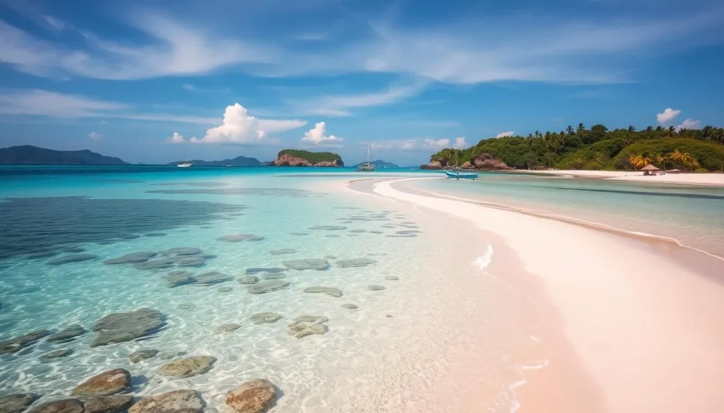Generate an image of Sumilon Island's shifting sandbar with crystal-clear waters.