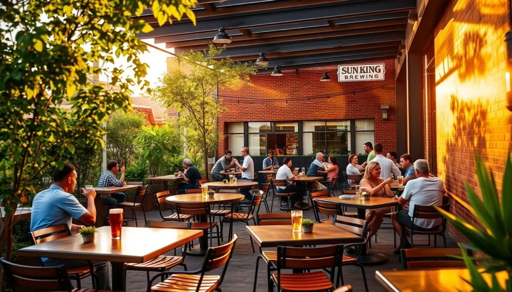 Generate an image of Sun King Brewing's outdoor seating area.