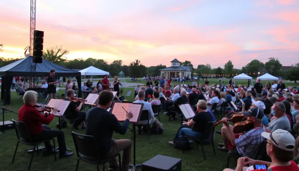 Generate an image of Symphony on the Prairie at Conner Prairie during a concert