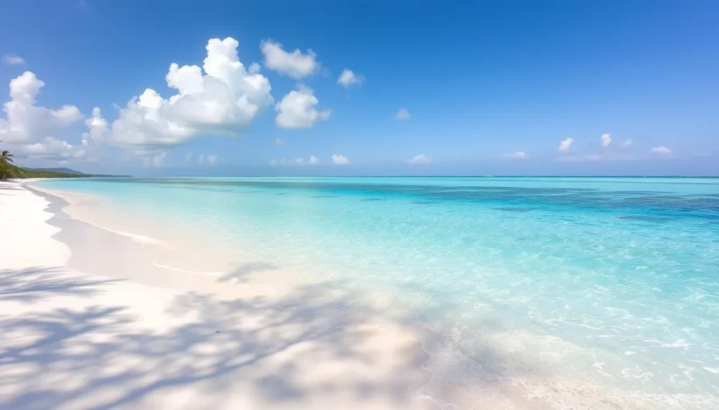 Generate an image of Ten Bay Beach with crystal-clear waters and a serene atmosphere.