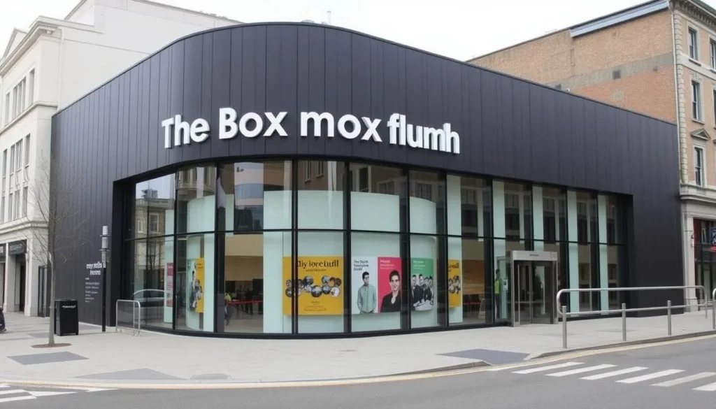Generate an image of The Box Plymouth museum's exterior, showcasing its modern architecture and city center location.