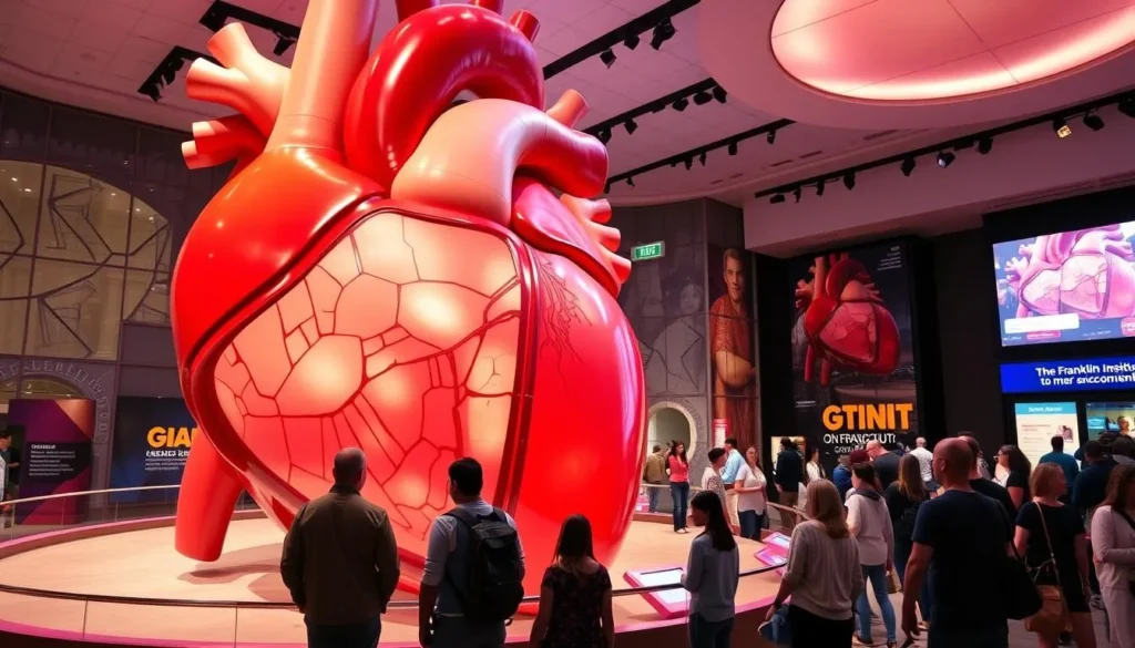 Generate an image of The Franklin Institute's Giant Heart exhibit