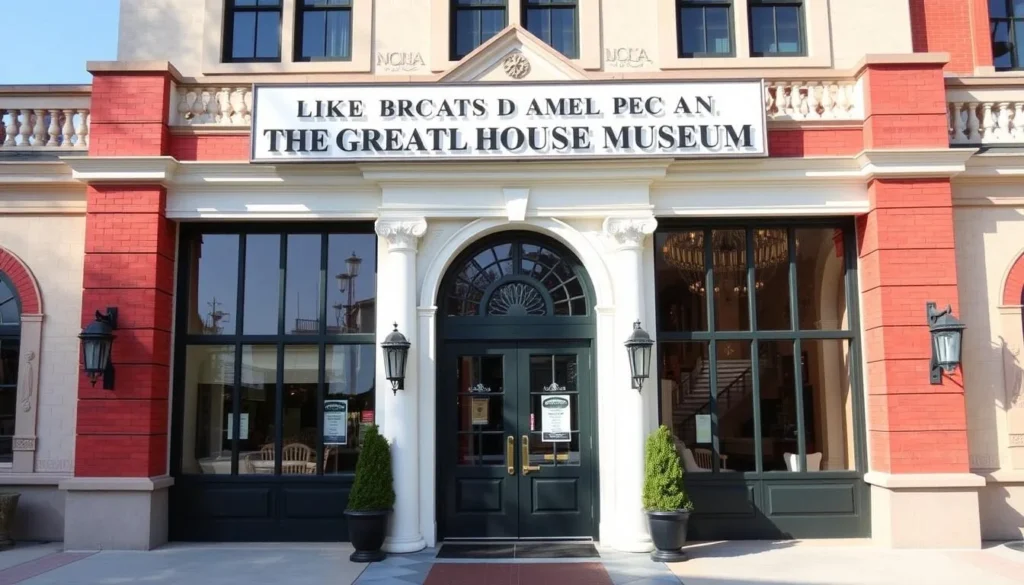 Generate an image of The Great American Dollhouse Museum's exterior, showcasing its unique architecture and inviting entrance.